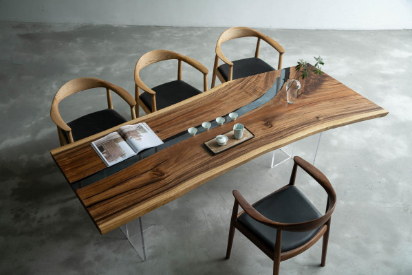 Floss-Dësch Epoxidharz-Salonsdësch Massiv Dëscher 240x100 Flossdësch