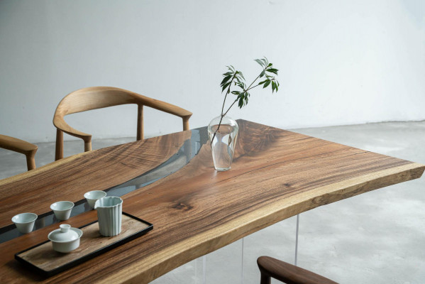 Floss-Dësch Epoxidharz-Salonsdësch Massiv Dëscher 240x100 Flossdësch