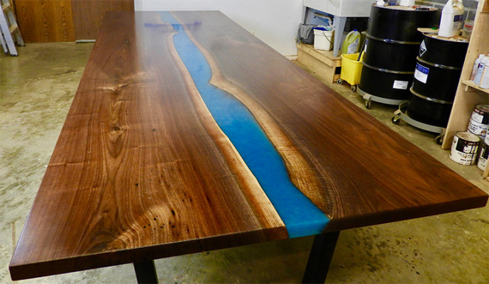 Epoxidharz Iessdësch River Table Massiv 240x100 Flëssdësch Nei Echt