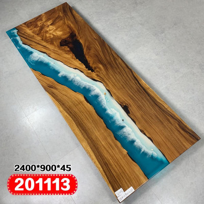 Modern Dëscher Iessdësch Design Dësch Harz Mier Floss Miwwelen 240x90