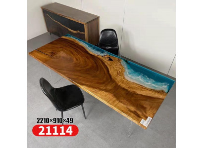 Dësch Iessdësch Dëscher Harz Epoxy Massiiv Design Miwwelen 221x91 Echt