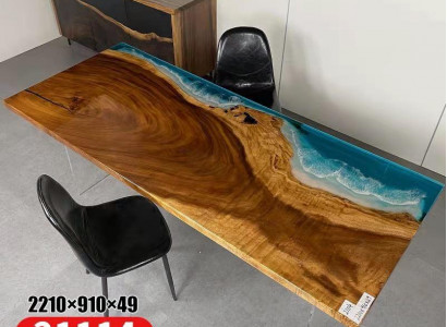 Dësch Iessdësch Dëscher Harz Epoxy Massiiv Design Miwwelen 221x91 Echt