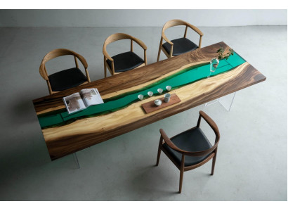 Epoxidharz Iessdësch River Table Echt Holz Massiv Dëscher 220x90