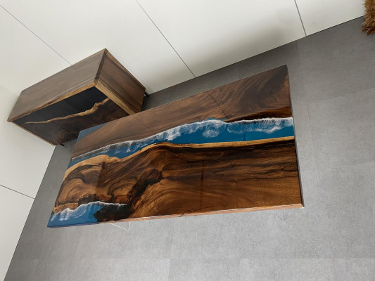 Iessdësch Dësch Epoxyharz Massiv Dëscher 220x90 Flossdësch Eechte Holz