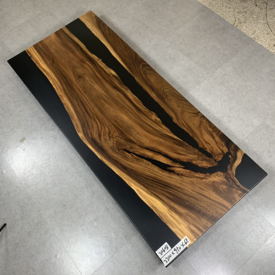 Iessdësch Black River Table Richtegt Holz 220x95 Dëscher Epoxidharz Nei