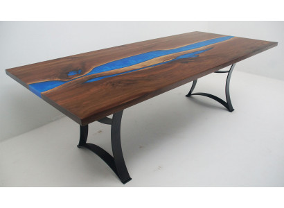 Iessdësch Blot Rivéier Dësch Eechte Holz 220x90 Dëscher Epoxidarësin Nei