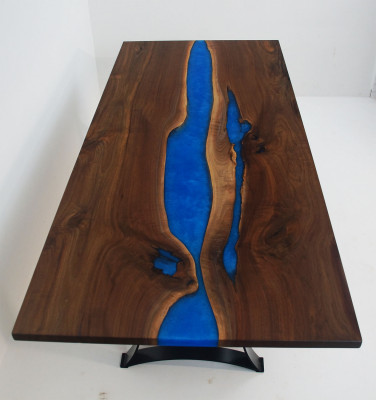 Iessdësch Blot Rivéier Dësch Eechte Holz 220x90 Dëscher Epoxidarësin Nei