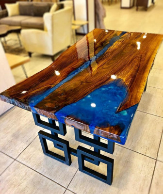 Couchtisch Blue River Table Eechte Holz Flossdësch 140x80 Dëscher