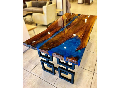Couchtisch Blue River Table Eechte Holz Flossdësch 140x80 Dëscher