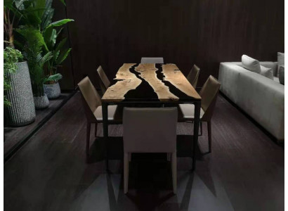 Couchtisch Black River Table Eechte Holz Flossdësch 220x90 Dëscher Epoxidharz Nei