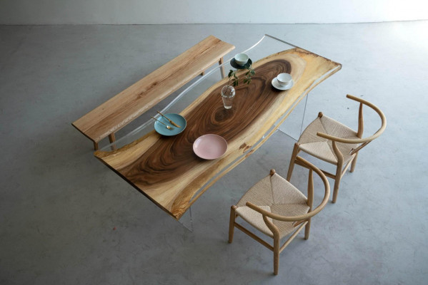 Dëscher Epoxid Harz Iessdësch Holz Massiv Miwwelen Waasserfall Epoxy Dësch