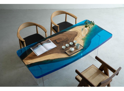 Iessdësch Blue River Table Echt Holz 200x90 Dëscher Epoxidharz Nei
