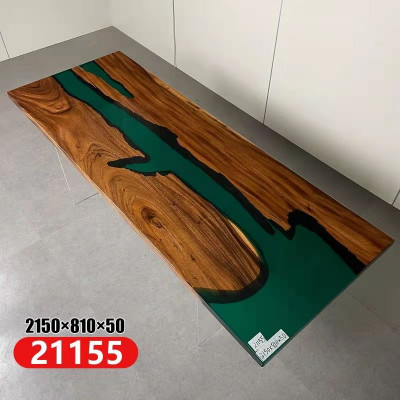 Epoxidharz-Iessdësch echt Holz massiv Miwwele Waasserfall Deko Epoxy Dësch