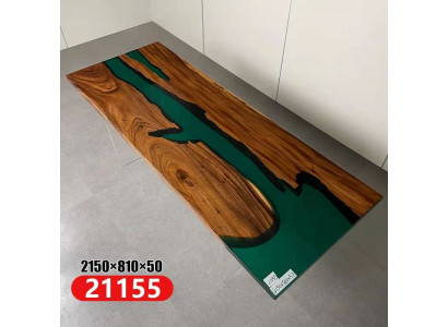 Epoxidharz-Iessdësch echt Holz massiv Miwwele Waasserfall Deko Epoxy Dësch