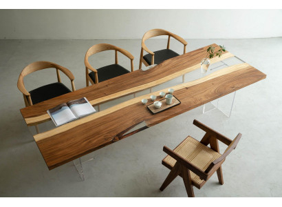 Iessdësch River Table Massiv Stillen 220x80 Flossdësch Mier Waasserfall