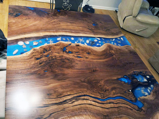 Moossfabrikatioun Dësch Epoxyharz Epoxy Resin Floss Eesch Holz Präis 1m² Dëscher