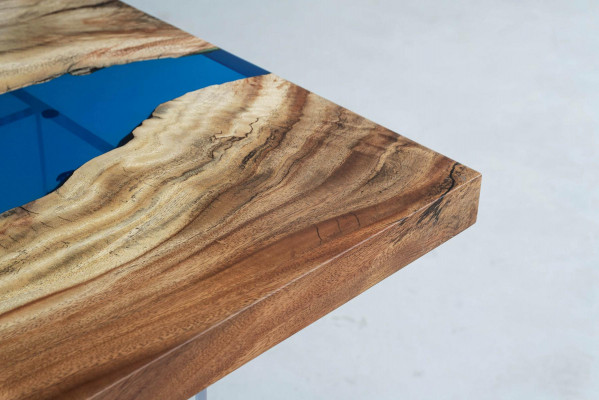 Iessdësch River Table Massiv Dëscher 185x85cm Flossdësch Epoxyharz Mier