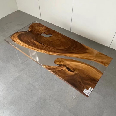 Iessdësch Epoxy Harz Echt Holz Massiv Miwwelen Waasserfall Epoxy Dësch