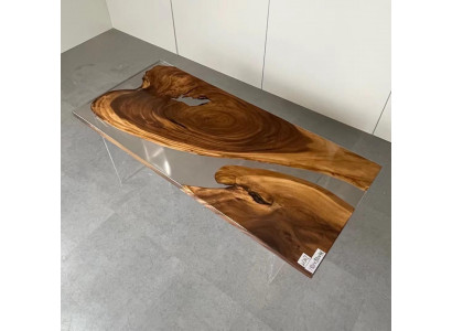 Iessdësch Epoxy Harz Echt Holz Massiv Miwwelen Waasserfall Epoxy Dësch