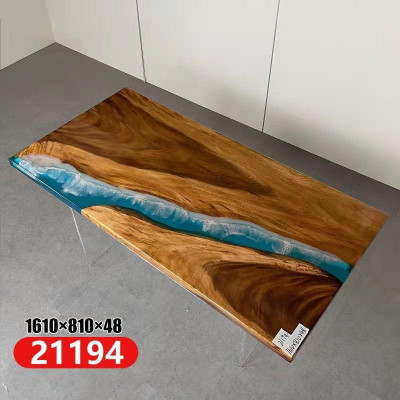 Iessdësch River Table Eechte Holz Massiv Epoxidharz Dëscher 161x81 Nei