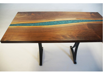 Massivt Holzwierk Epoxy Harz Floss Dësch Schwaarz Waasser Dëscher Epoxy Miwwelen Solid