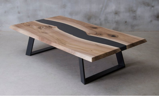 Epoxy-Harz Dësch Holz Couchtisch Handaarbecht Massive Wunnzëmmer Miwwelen