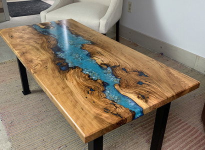 Couchtisch River Table Echt Holz Flossdësch Dekorativ Massiv Epoxidharz