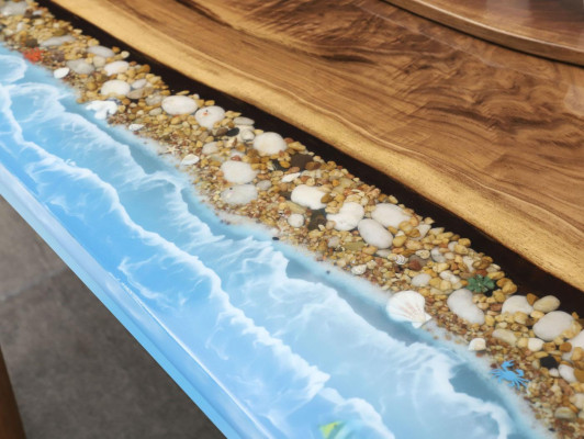 Dëscher Iessdësch Design Dësch Modern Mier Floss Miwwelen Dëscher Epoxid