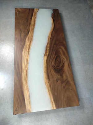 Waasserfall Epoxy Dësch Gossbarz Iessdësch Epoxidharz Eechte Holz Massiv