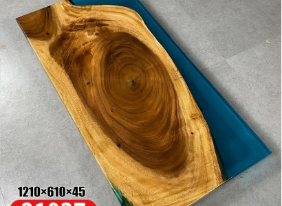 Couchtisch River Table Epoxidharz Massiv Dëscher 121x61 Flosstësch Eechten