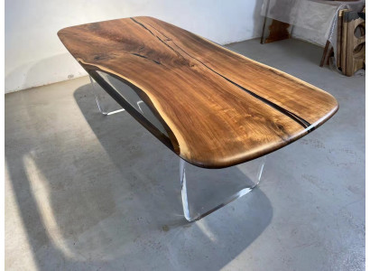 Couchtisch River Table Echt Holz Epoxyharz Flossdësch Dëscher Massiv