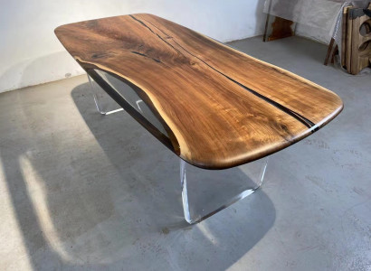 Couchtisch River Table Echt Holz Epoxyharz Flossdësch Dëscher Massiv