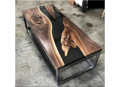 Floss Dësch Epoxidharz Couchtisch Eechte Holz Massiv Dëscher 120x60
