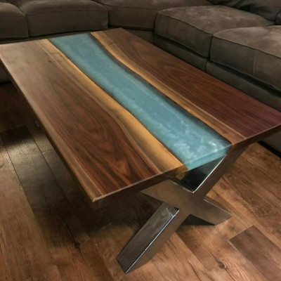 Couchtisch River Table Epoxidharz Massiv Dëscher 120x60 Flosstësch