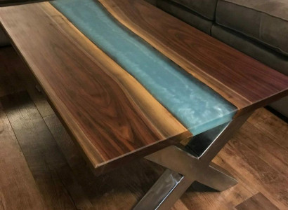 Couchtisch River Table Epoxidharz Massiv Dëscher 120x60 Flosstësch