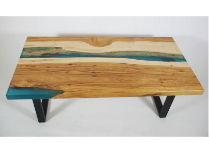 Couchtisch River Table Epoxidharz Massiv Dëscher 120x70 Flossdësch Echt Holz