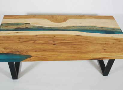 Couchtisch River Table Epoxidharz Massiv Dëscher 120x70 Flossdësch Echt Holz
