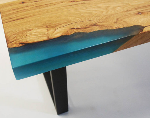 Couchtisch River Table Epoxidharz Massiv Dëscher 120x70 Flossdësch Echt Holz