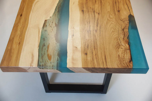 Couchtisch River Table Epoxidharz Massiv Dëscher 120x70 Flossdësch Echt Holz