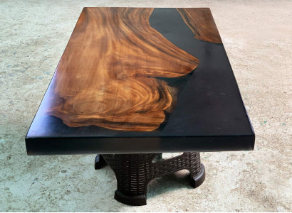 Couchtisch River Table Massiv Tëscher 100x60 Flossdësch Eechte Holz