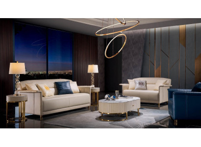 Wunnzëmmer Designer-Sofa Sofa-Garnitur 3+2+1 Plaz Ledersofa Modernes
