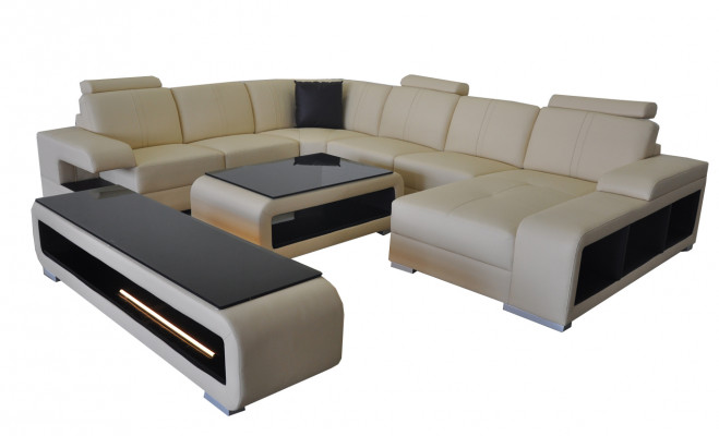 Ledercouch Wunnlandschaft Garnitur Design Modern Ecksofa U-Form Dësch RTV G8028