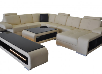 Ledercouch Wunnlandschaft Garnitur Design Modern Ecksofa U-Form Dësch RTV G8028