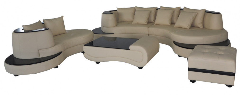 Luxus Wunn Eck Lieder Garnitur Landschaft Polster XXL Grouss Sofa U Form + Chaise + Dësch