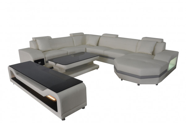 Lieder Sofa Canapé Polster Eckstëtz Garnitur Wunnlandschaft U-Form Canapee +USB