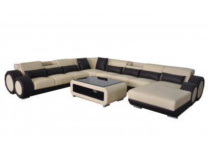 Ledersofa Wunnlandschaft Garnitur Design Modern Ecksofa U-Form Chaise G8035