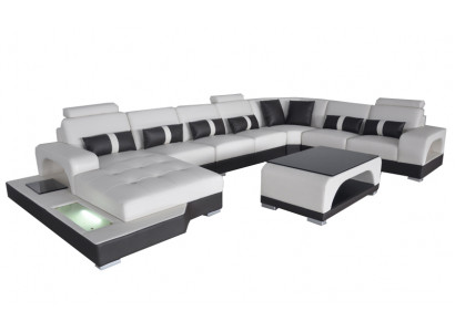 Lieder Sofa mat USB Modern Sëtz Couch Polster Eck Couchen Wohnlandschaft + Dësch