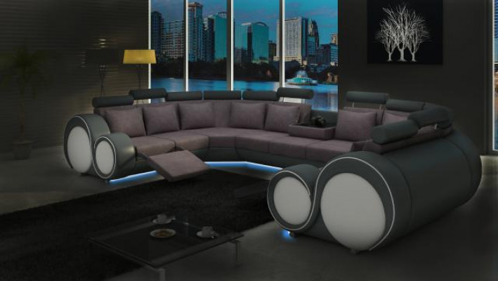 Stoff Canapé Stoffsofa Ecksofa USB, Canapé Wunnlandschaft XXL Stoff Sofa Canapéen