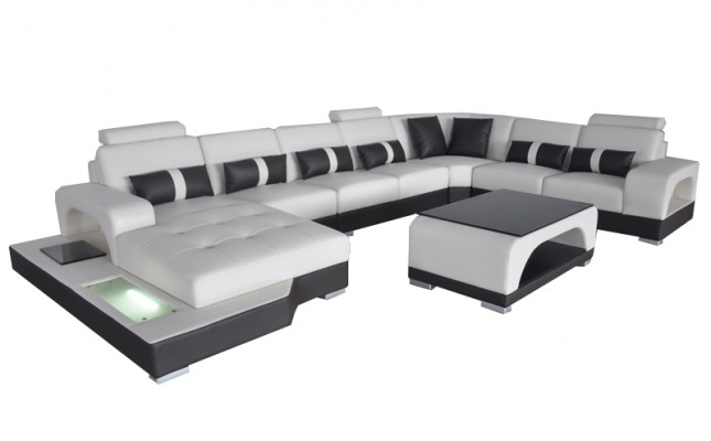 Lieder Sofa Modern Sëtz Couch Polster Design Eck Couchen Wunnlandschaft + Dësch