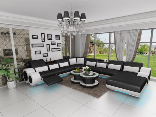 Ledercouch Ecksëtzlandschaft Design Modern Sofa mat USB